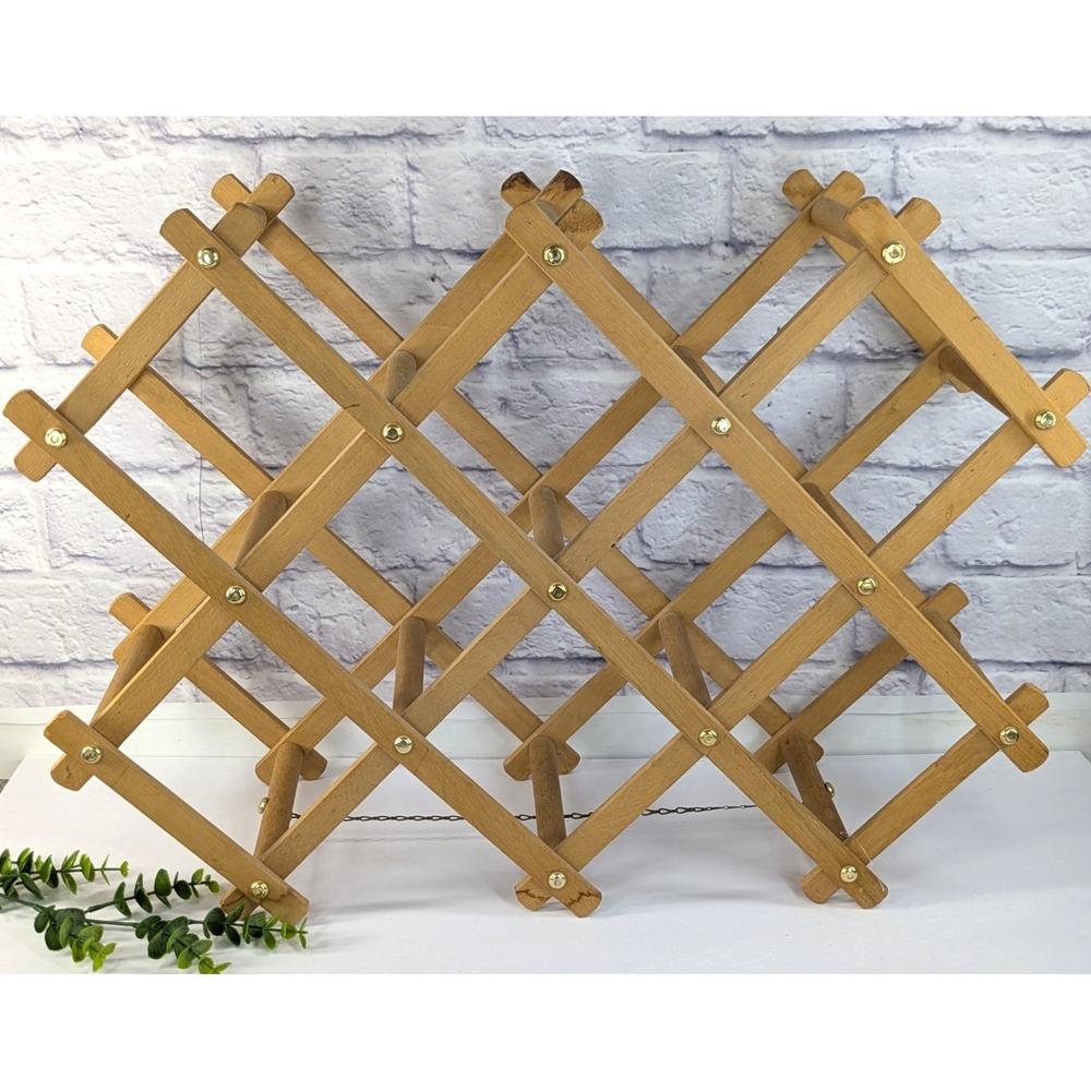🥰VTG Wood Expandable Accordion Folding Rack Wall Hanger MCM‎ CottageCore Wine